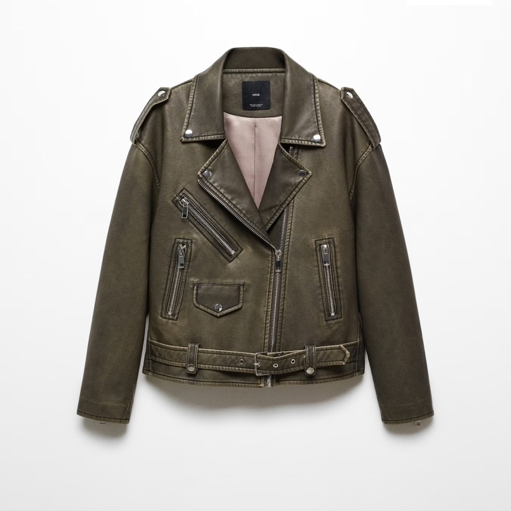 MANGO Oversized worn-effect biker jacket